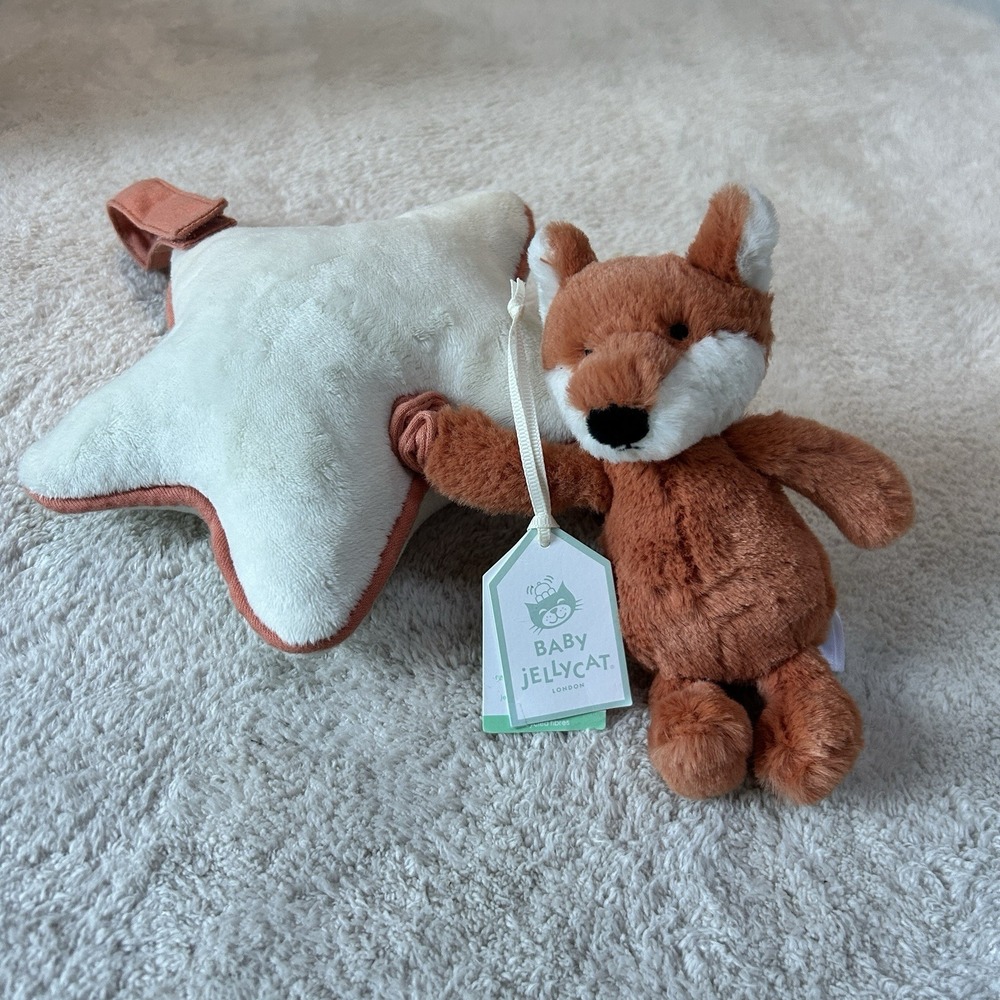 NWT Jellycat Bashful Fox Cub Musical Pull Plush Crib Toy RETIRED